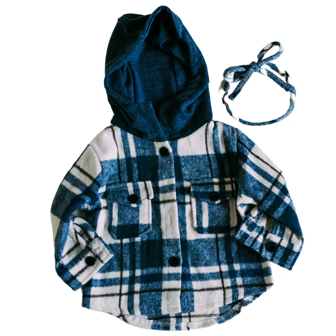 HAHA MAMA Clothing Navy Plaid Hooded Flannel - CHILD - Shirts