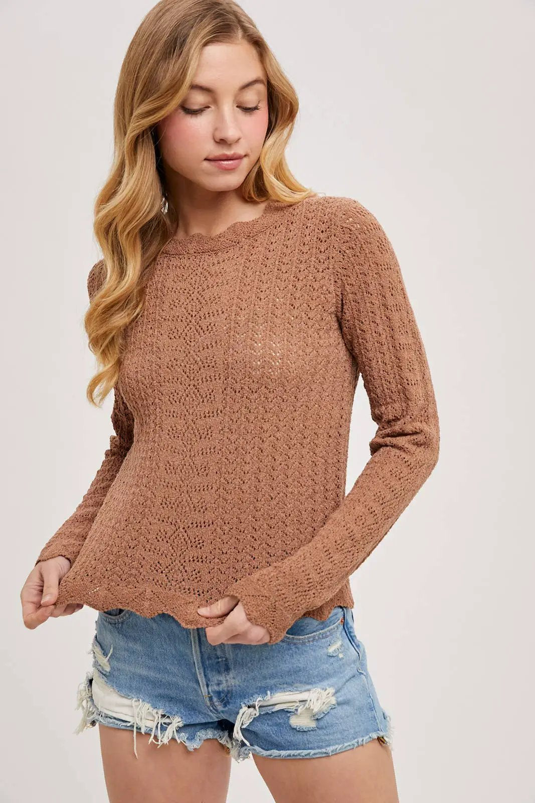 Bluivy The Desert Bloom Pointelle Open-Knit Top - Sweaters