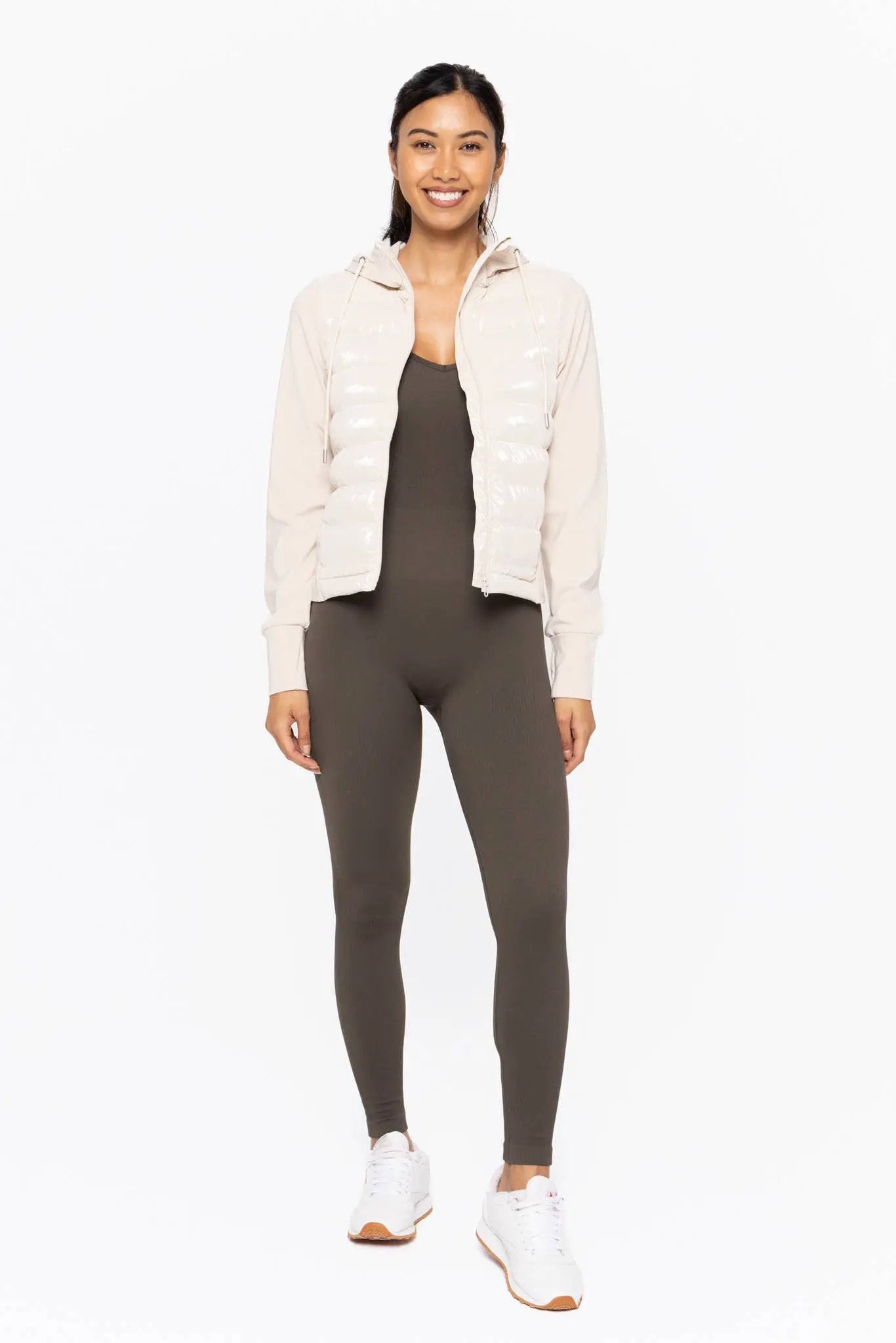 Mono B Mono B - Micro Fleece Hybrid Padded Puffer Jacket in Natural - Puffer Jackets