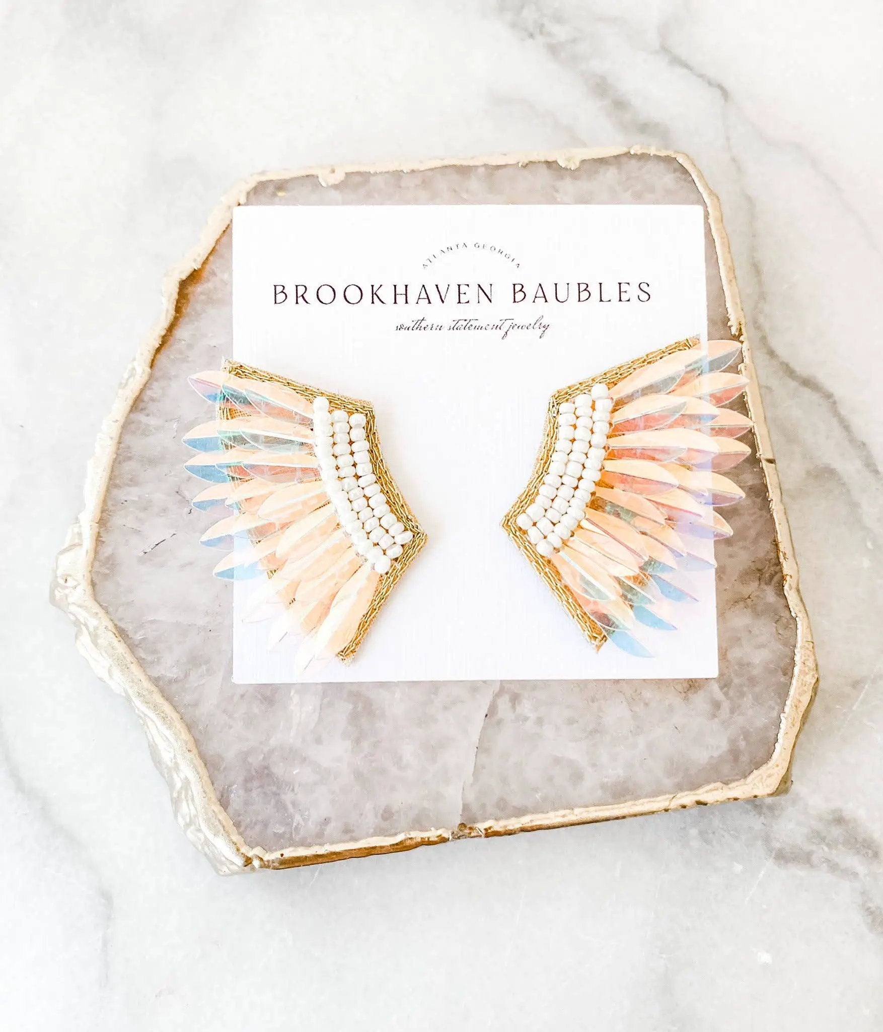 Brookhaven Baubles Iridescent Sequin Wing Beaded Statement Earrings - Earrings