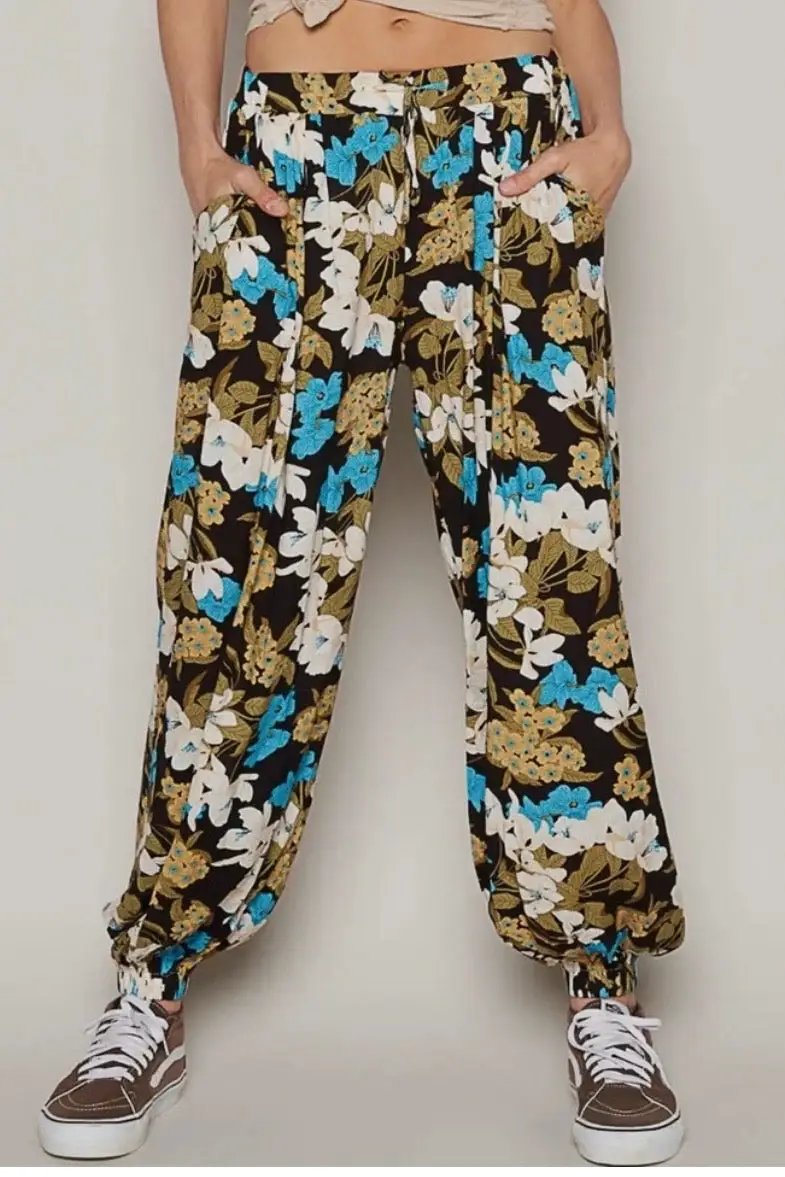 POL Adjustable Drawstring Waist Floral Print Harem Pants – Effortless Style & Comfort - Pants