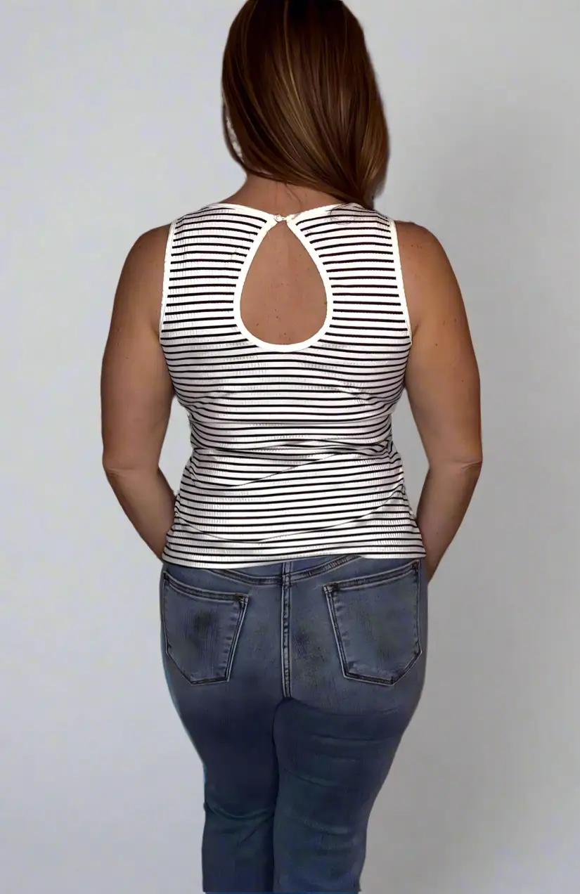 1 the Woman Stripe Striped Print Ribbed Knit Sleeveless Top - Tank Tops tank top
