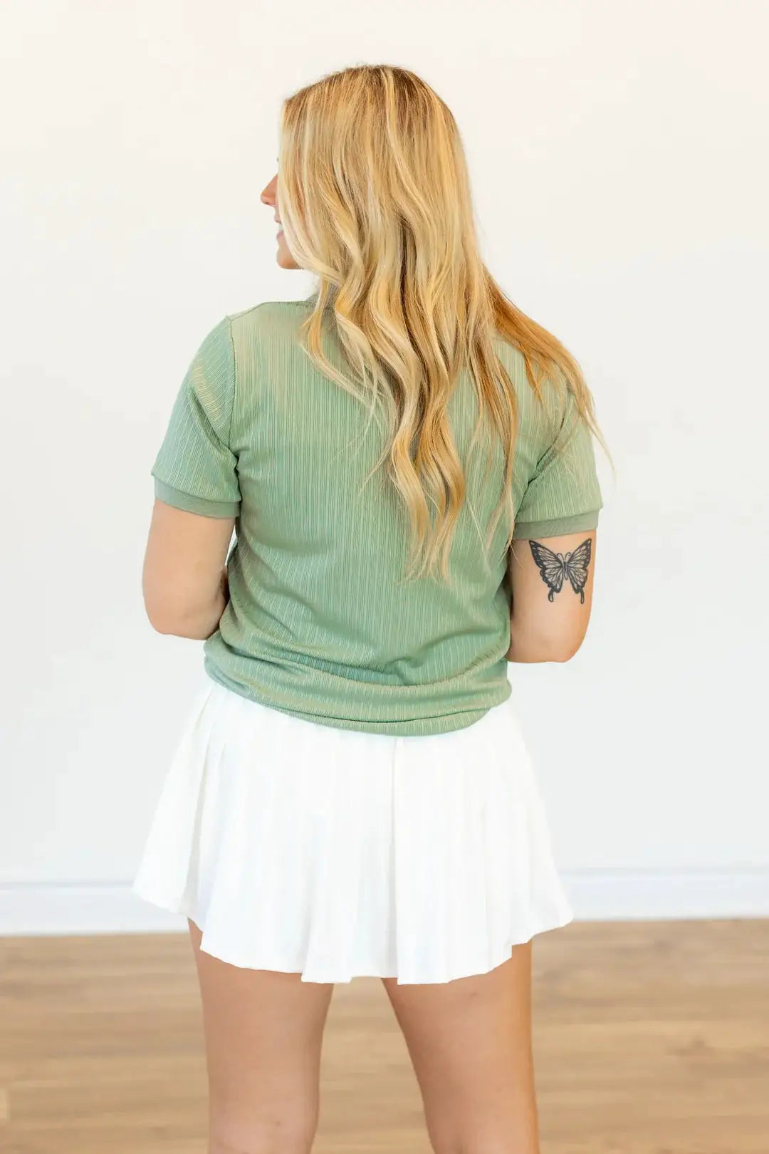 Grace & Emma Sage Green Rib Knit Polo Top - Polos
