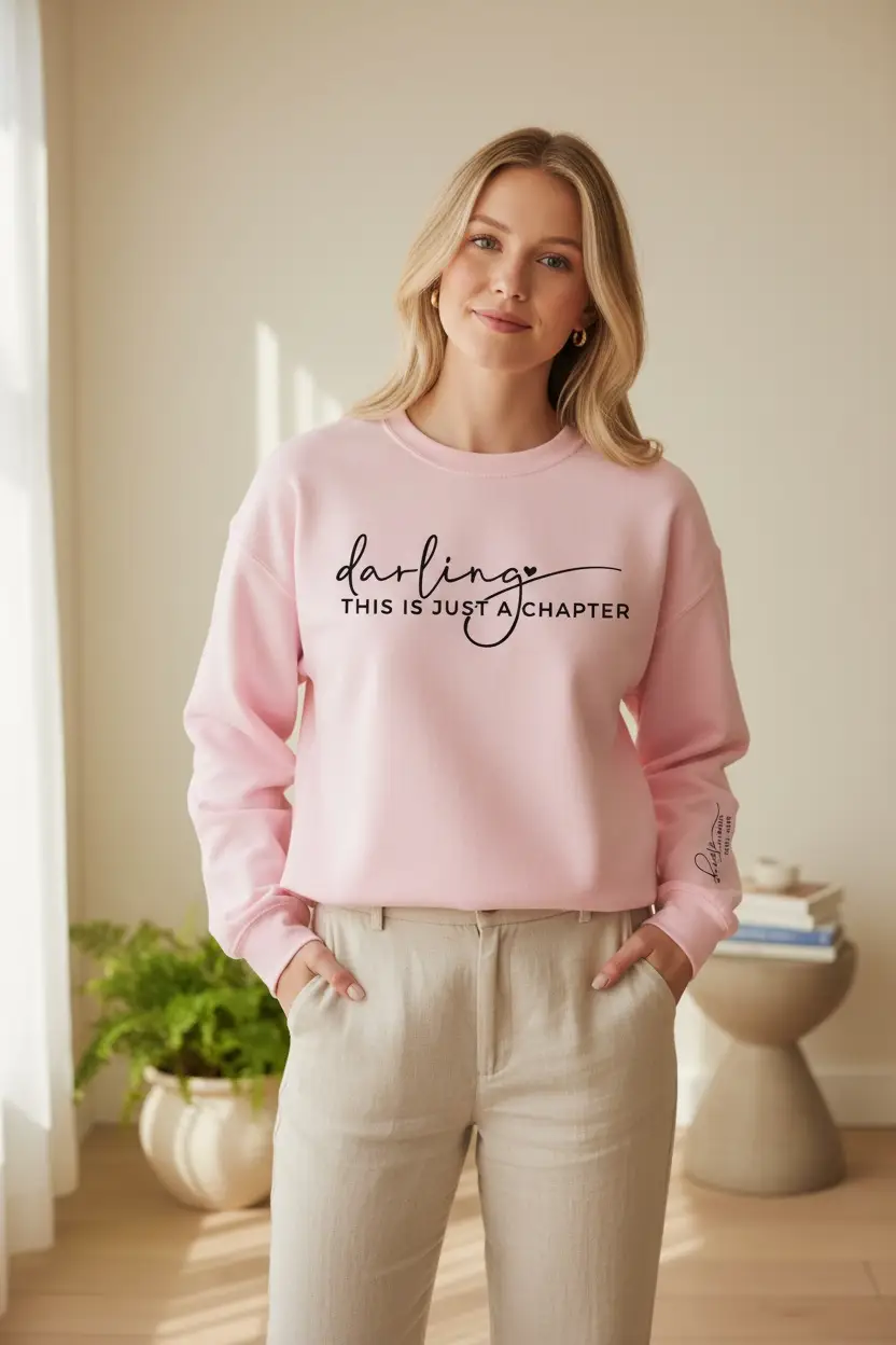 Limeberry Designs The “Just a Chapter – Not The Whole Story” Inspirational Crew Sweatshirt: Pink - Sweatshirts
