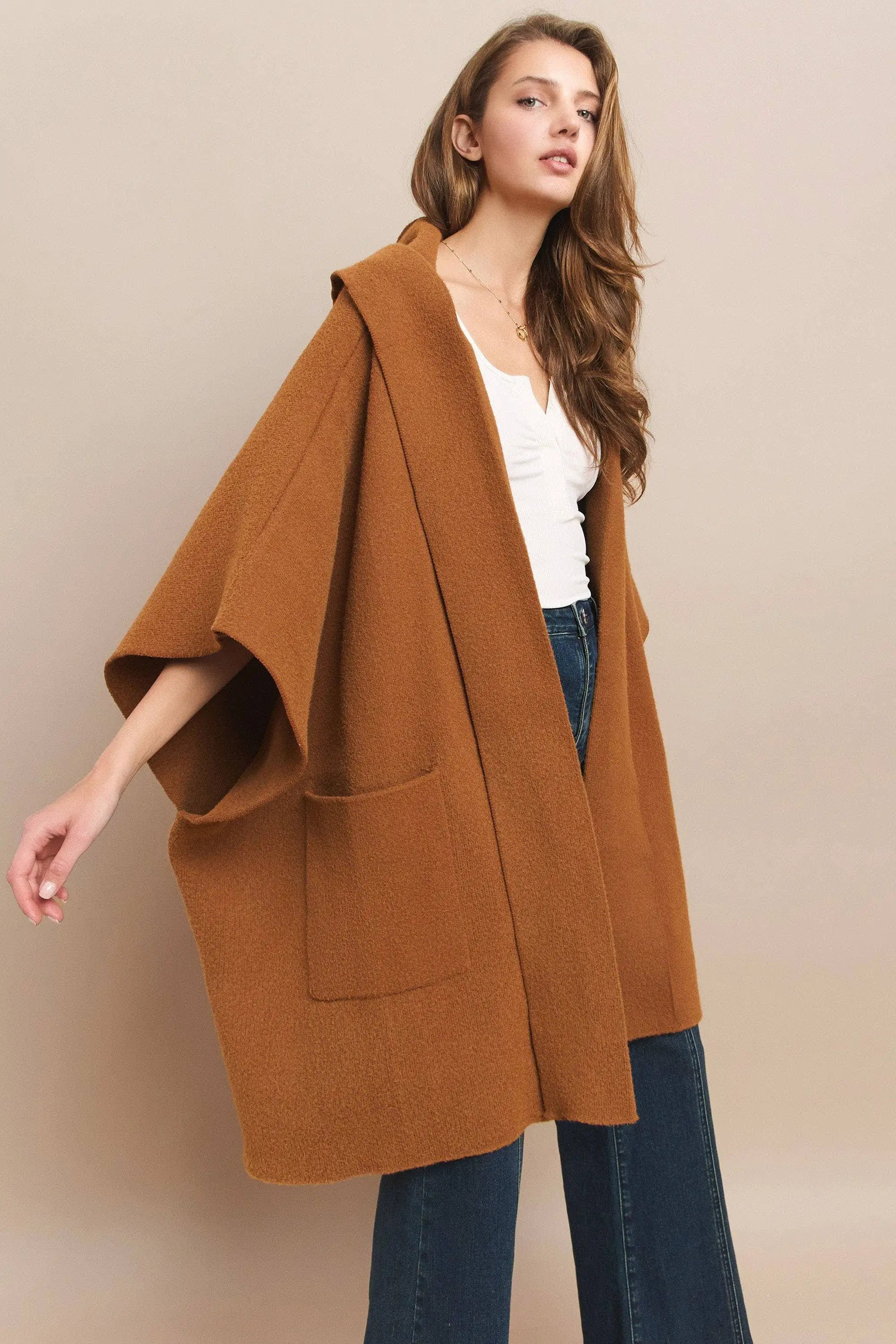 WISTERIA LANE Wisteria Lane - Golden Hour Soft Brushed Oversized Knit Poncho - Ponchos