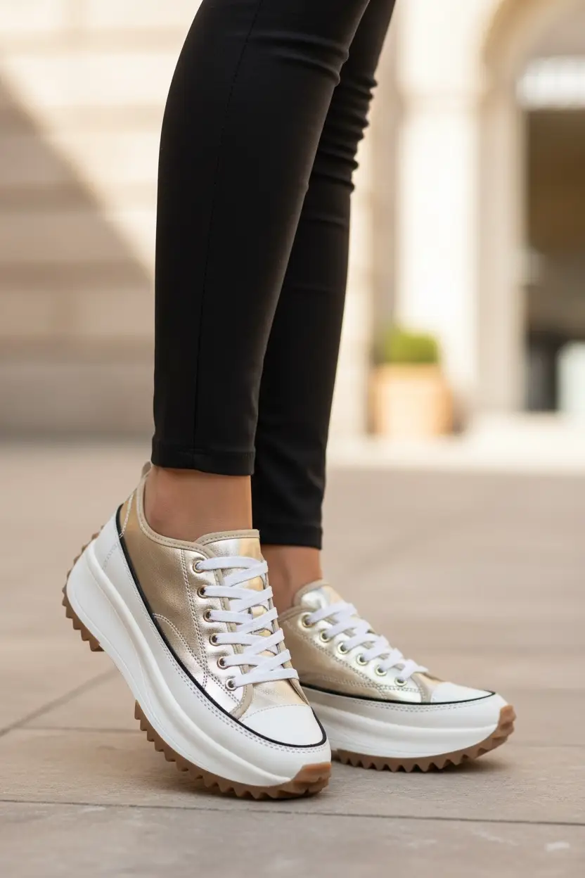 Maker's Shoes Maker's Shoes - CHUNKY LACE UP SNEAKERS : Champagne - Sneakers