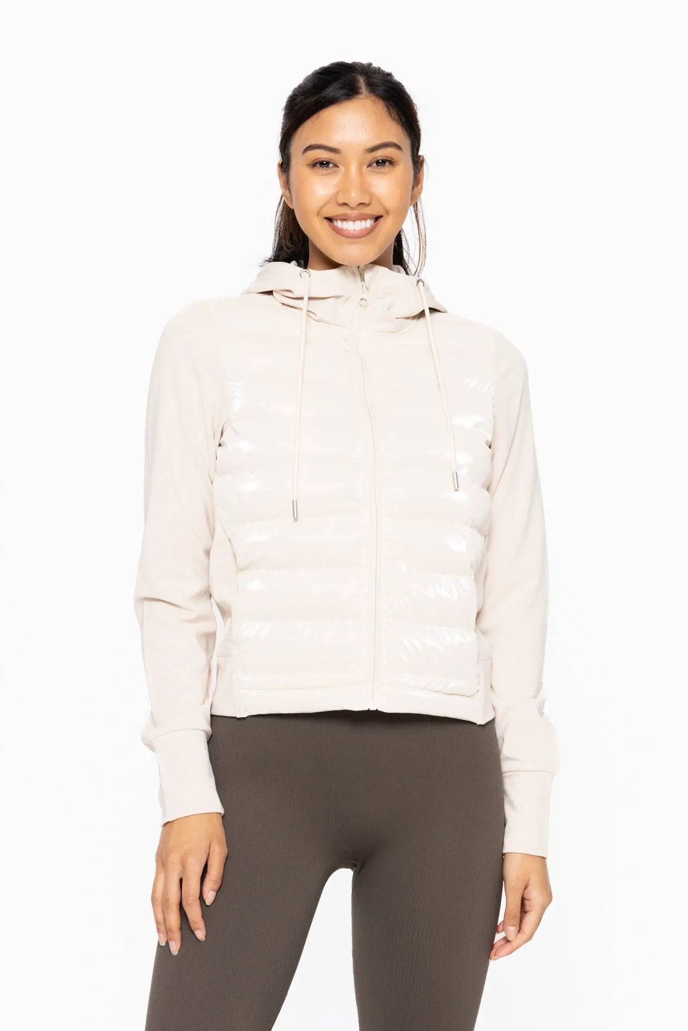 Mono B Mono B - Micro Fleece Hybrid Padded Puffer Jacket in Natural - Puffer Jackets