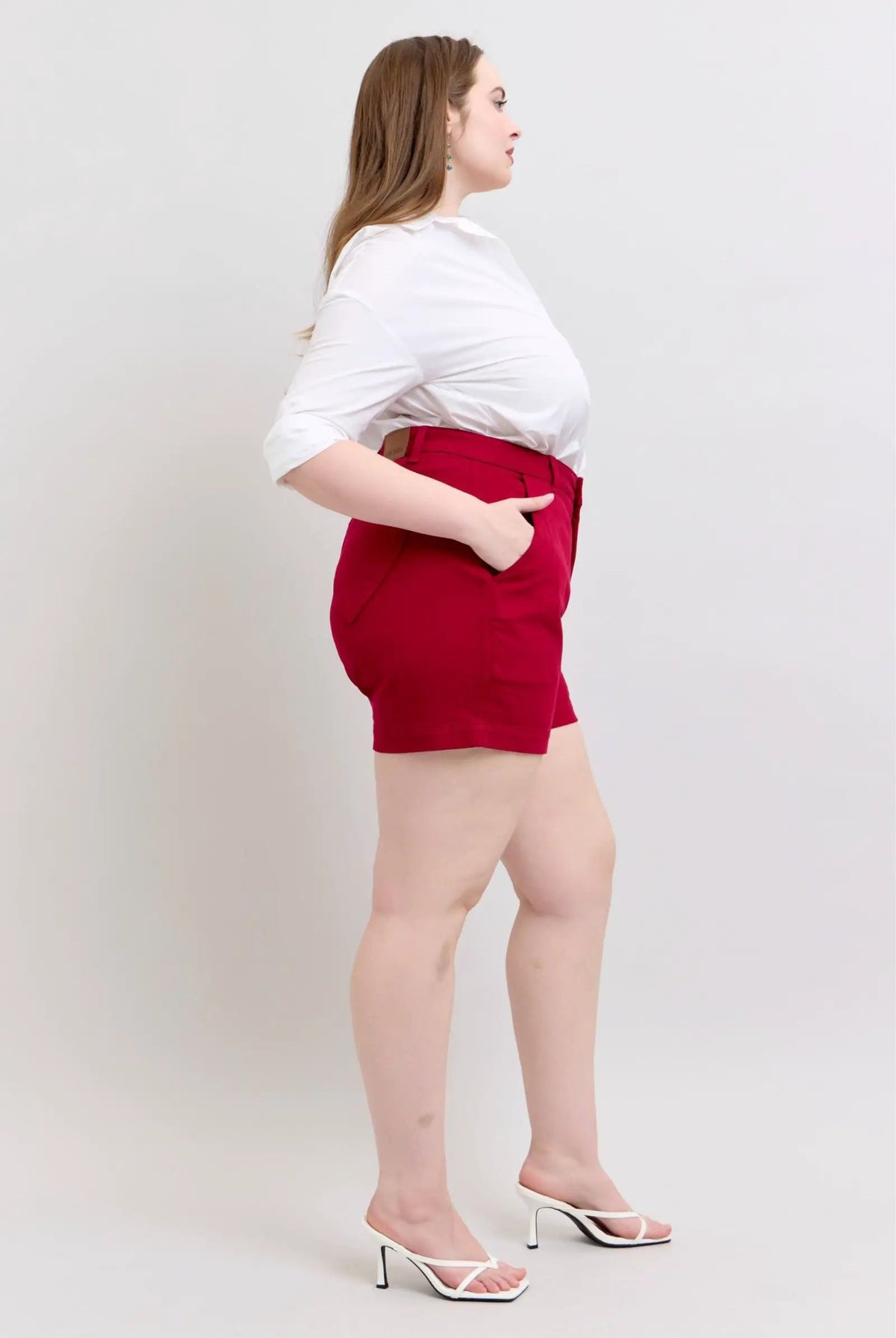 Judy Blue Judy Blue High Waist Tummy Control Garment Dyed Shorts with Heart Pockets in Scarlet PLUS - Shorts Judy Blue High Waist Tummy Control Garment Dyed Shorts with Heart Pockets in Scarlet PLUS