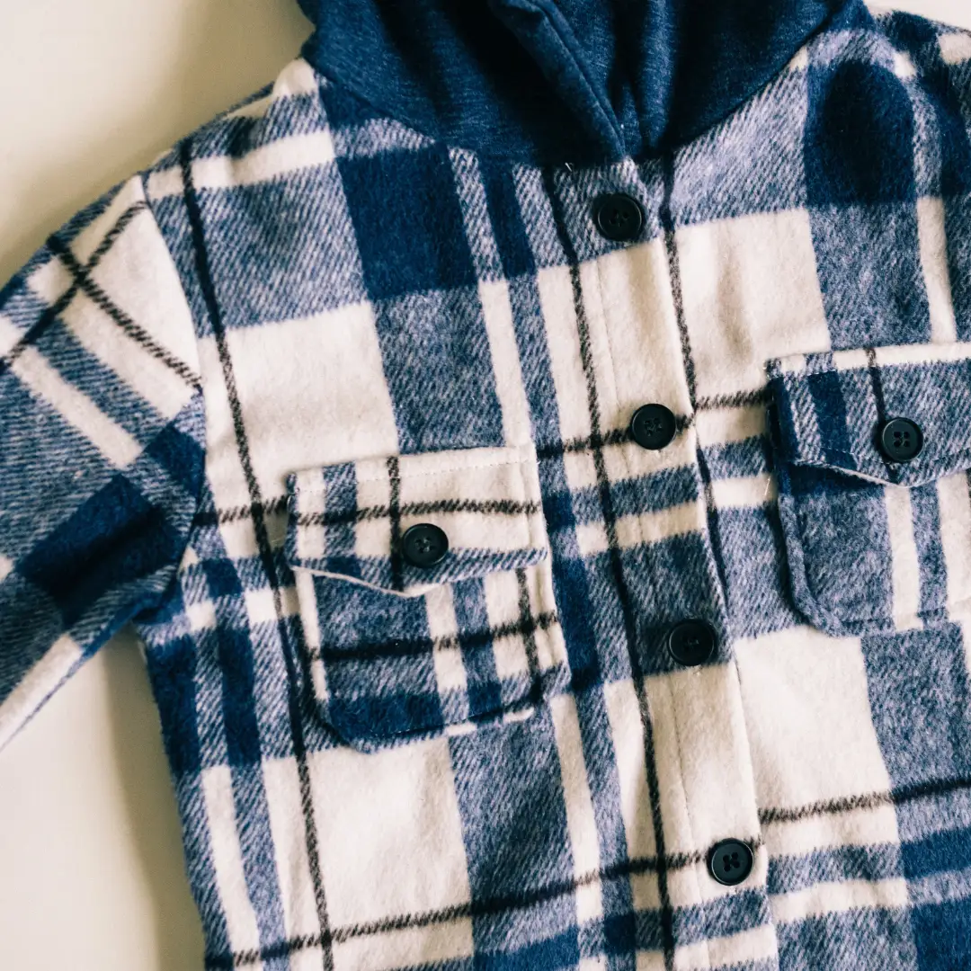 HAHA MAMA Clothing Navy Plaid Hooded Flannel - CHILD - Shirts