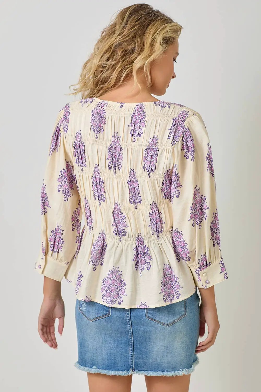 Mystree The Lavender Fields Puff Sleeve Smocked Blouse - Blouses