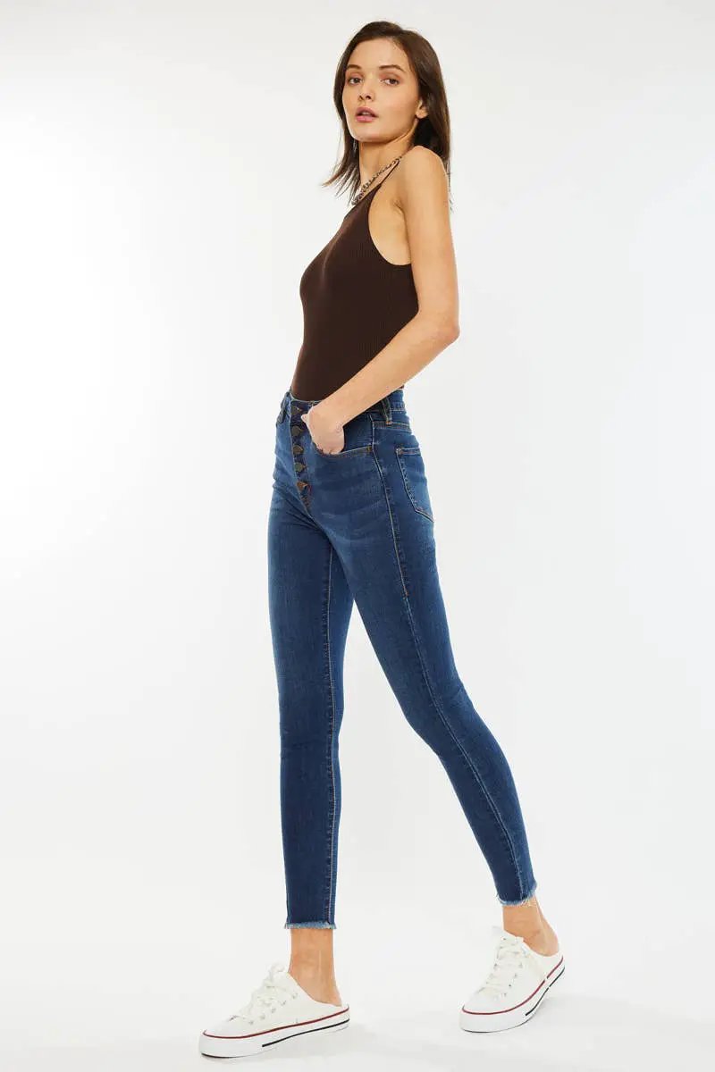 Nature Denim The High-Rise Button Fly Ankle Skinny - Dark Wash - Jeans