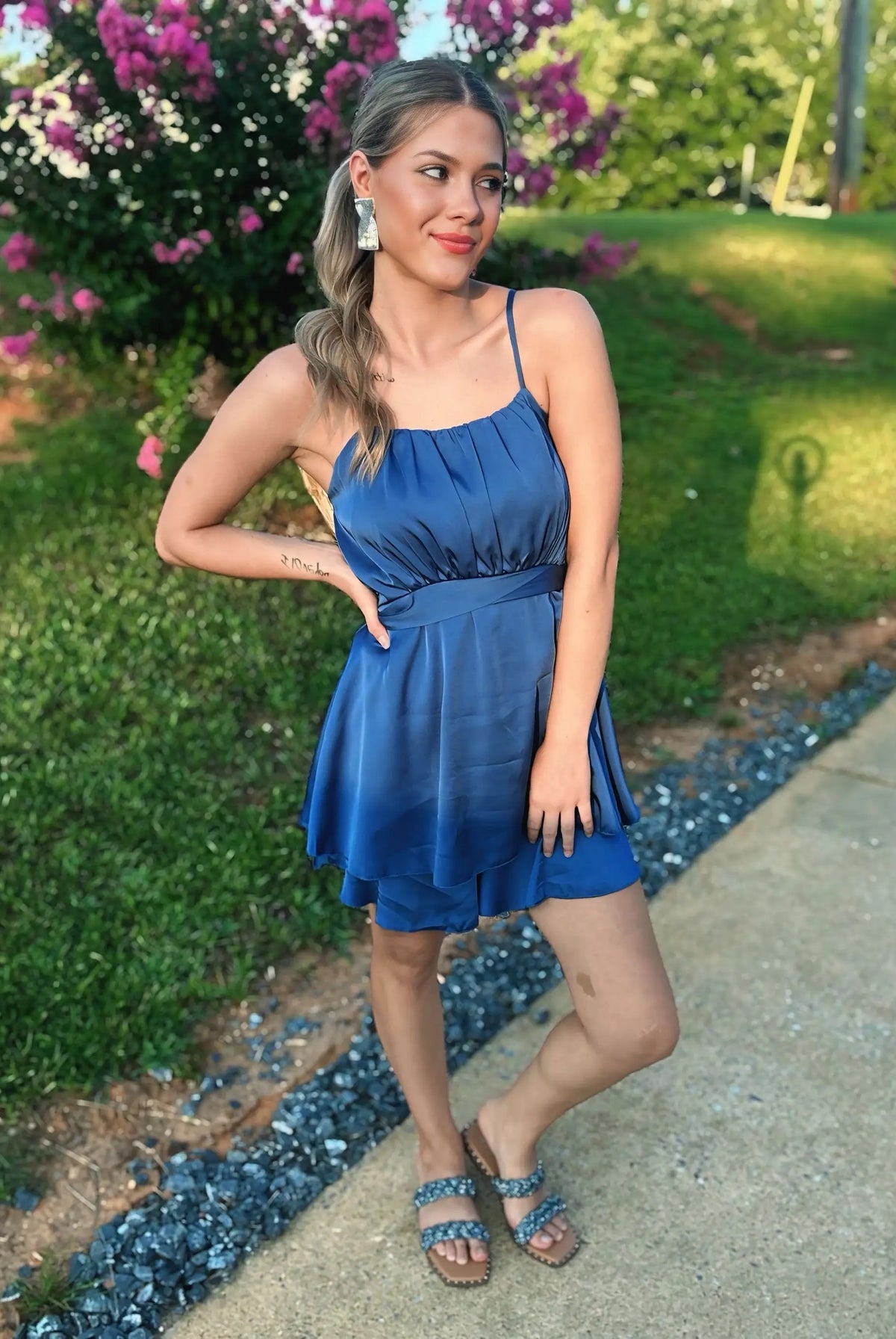Supreme Fashion Draped in Dreams Romper - One-Pieces Draped in Dreams Romper - Blue