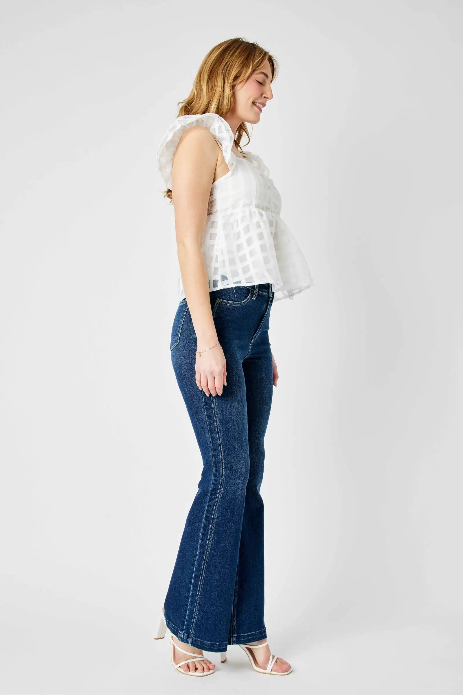 Judy Blue Judy Blue High Waist Angled Side Seam Detail Flare Denim Jeans - Jeans Judy Blue high waist angled side deam flare jeans