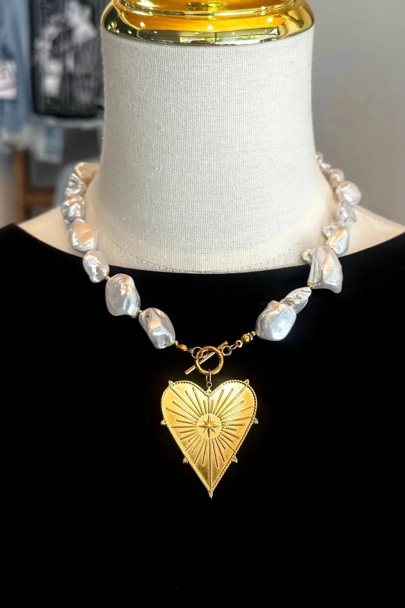 CHANSUTTPEARLS The BLAZE Chunky Pearl Heart Pendant Necklace (Water Resistant) - Necklaces
