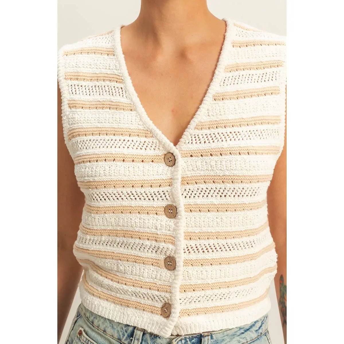 HYFVE HYFVE Striped Buttoned Sleeveless Vest - Tank Tops Sleeveless vest