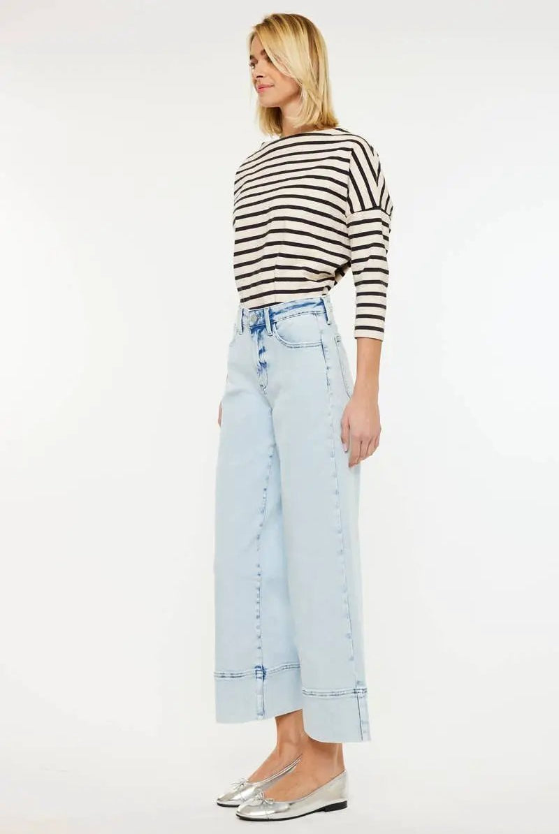 KanCan KanCan Kassie High Rise Cropped Wide Leg Acid Wash Denim Jeans - Jeans KANCAN JEANS