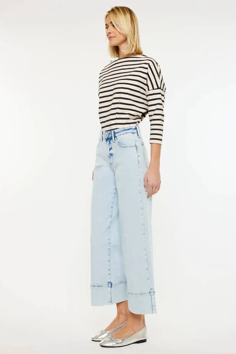 KanCan KanCan Kassie High Rise Cropped Wide Leg Acid Wash Denim Jeans - Jeans KANCAN JEANS