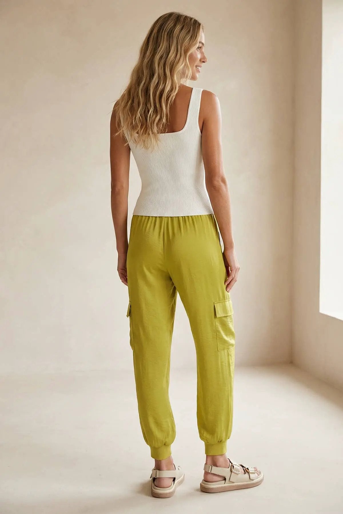 Naked Zebra Silky Ribbed Trim Knit Joggers: Olive Oasis - Joggers
