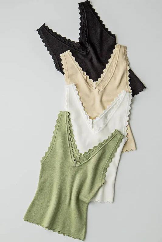 Urban Daizy Lush Rib Knit Tank Top - Tank Tops scalloped ribbed knit tank top