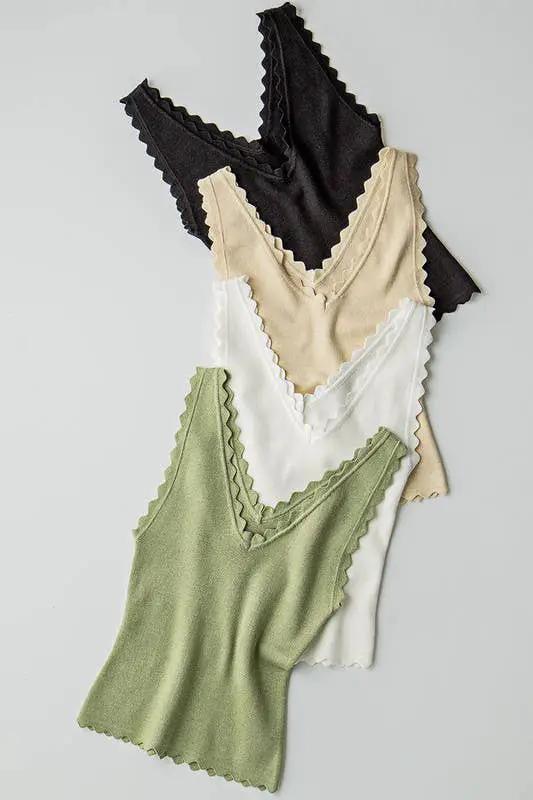 Urban Daizy Lush Rib Knit Tank Top - Tank Tops scalloped ribbed knit tank top