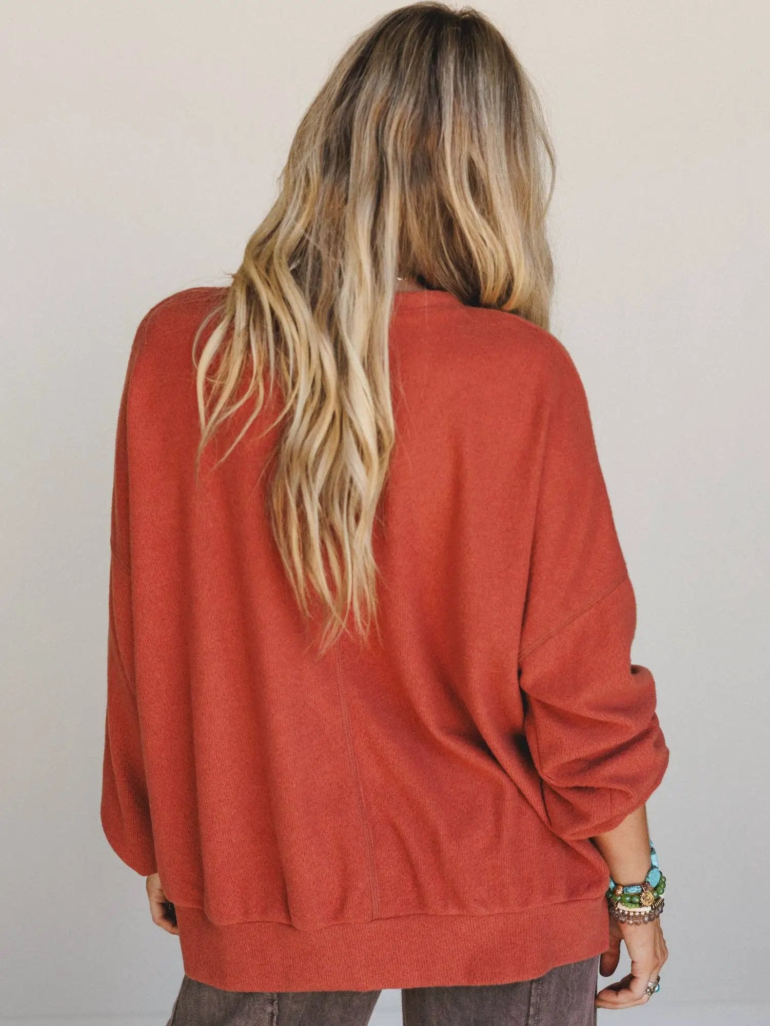 Three Bird Nest Three Bird Nest - Brayden Oversized Pullover in Rust - Sweatshirts