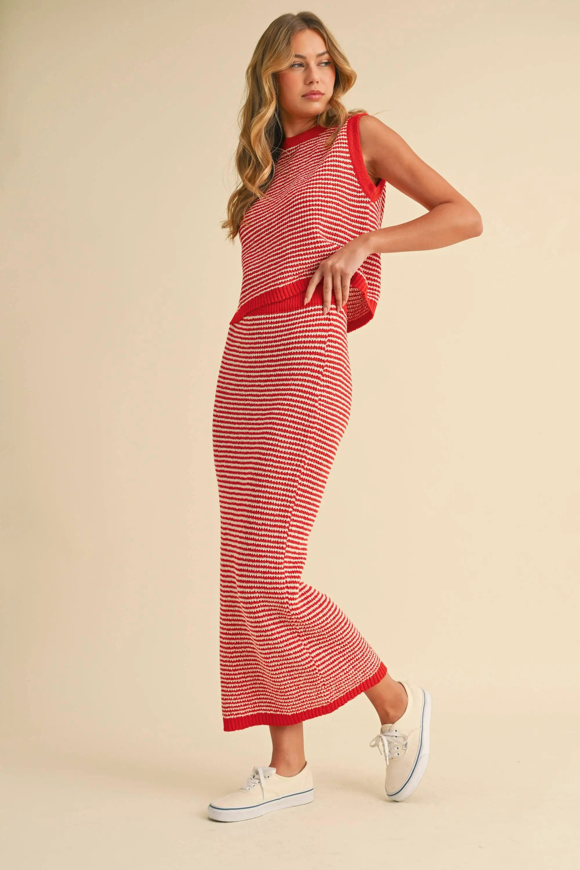 Klesis The Sunset Stripe Knit Skirt Set - Outfit Sets