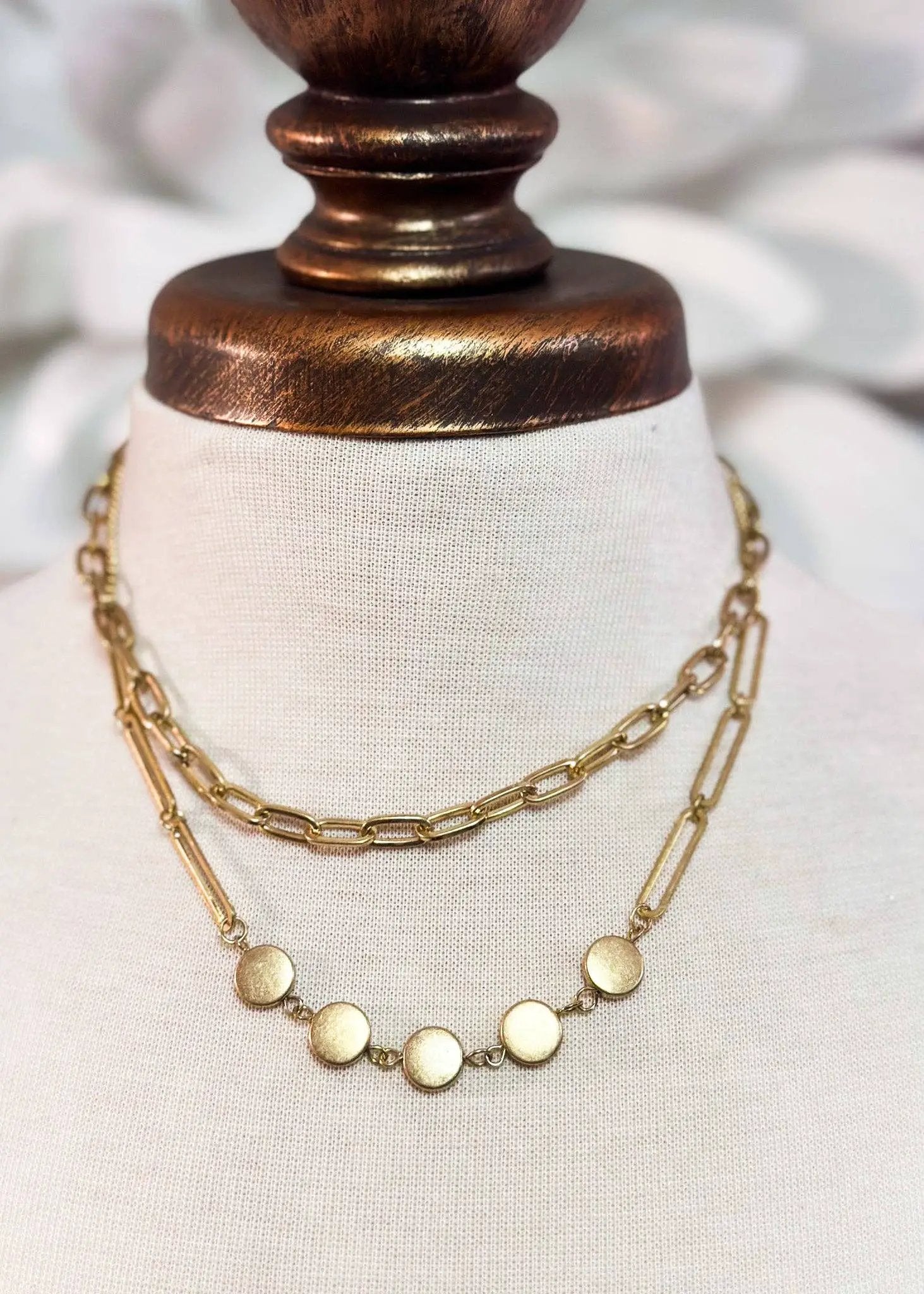 Nette Road Wholesale Multi Layer Paper Clip Chain Necklace: Brushed Gold - Necklaces
