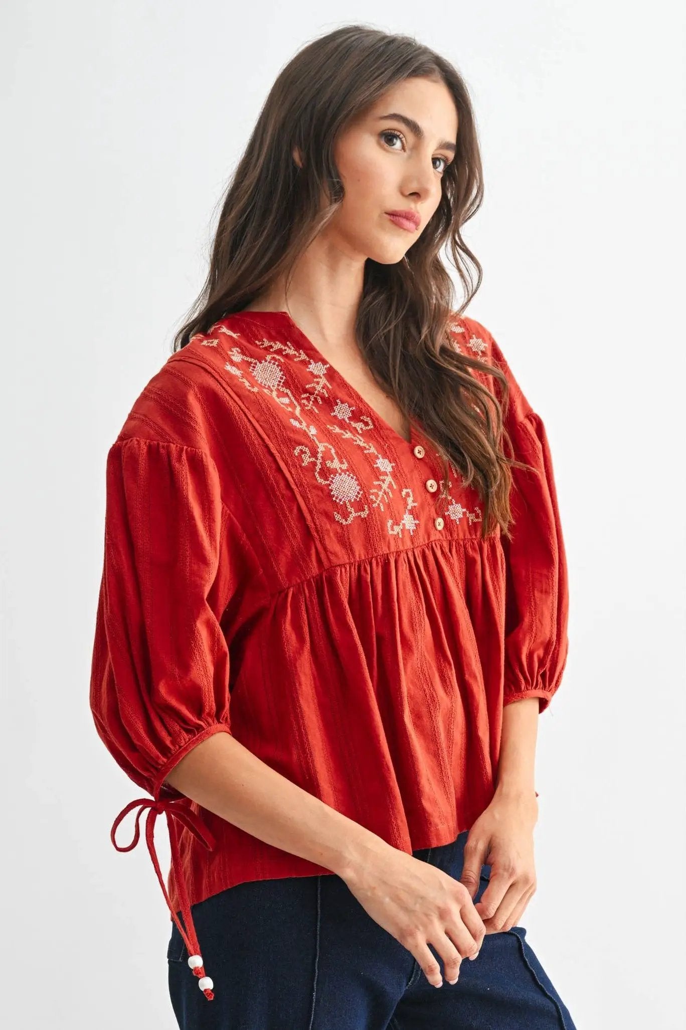 Camellia The Canyon Bloom Blouse: Rust - Blouses