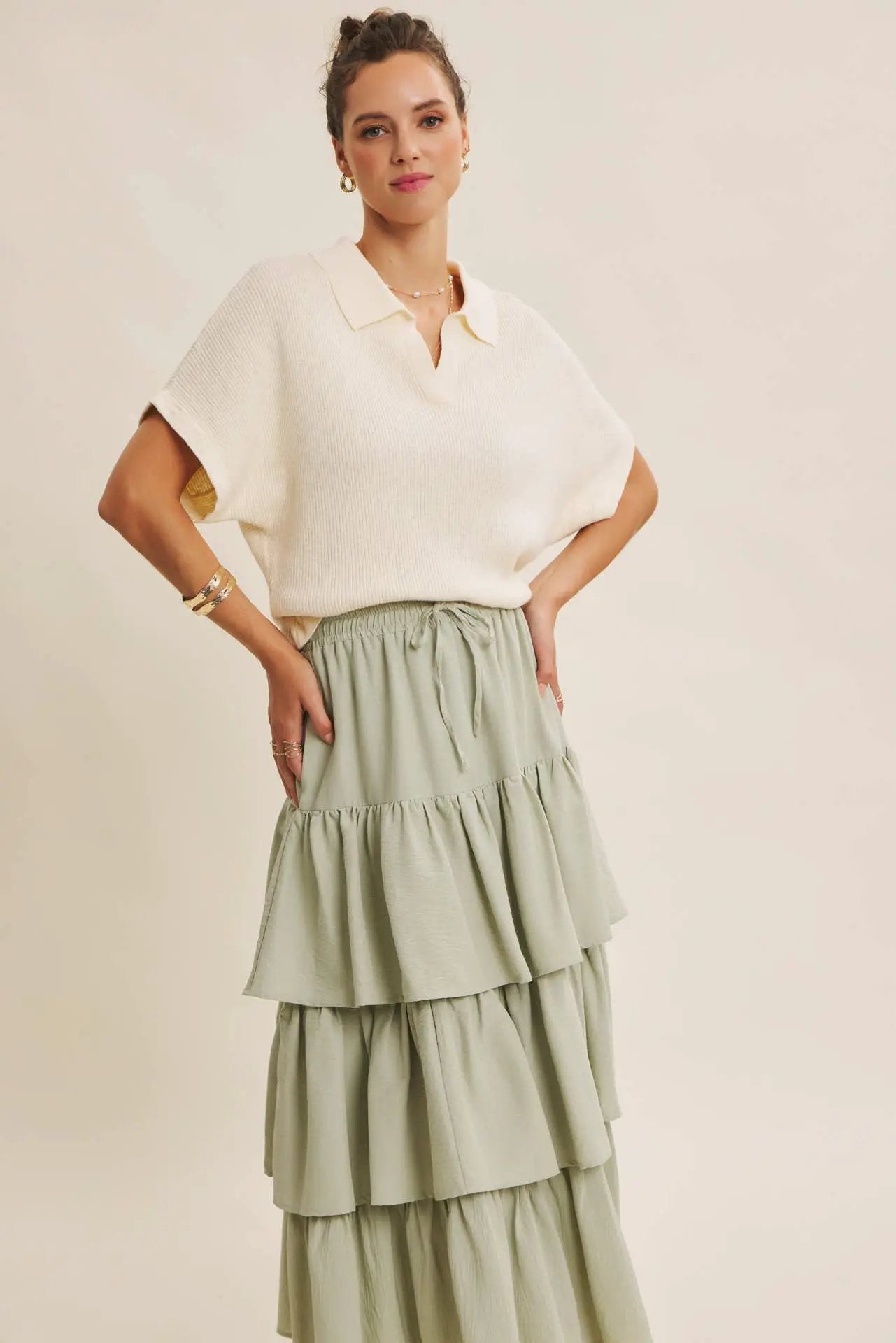 in february The Relaxed Fit Luxe Slub Knit Top – Cream - Sweaters