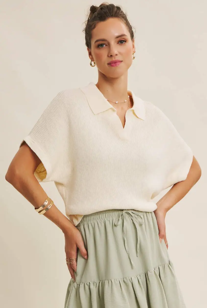 in february The Relaxed Fit Luxe Slub Knit Top – Cream - Sweaters