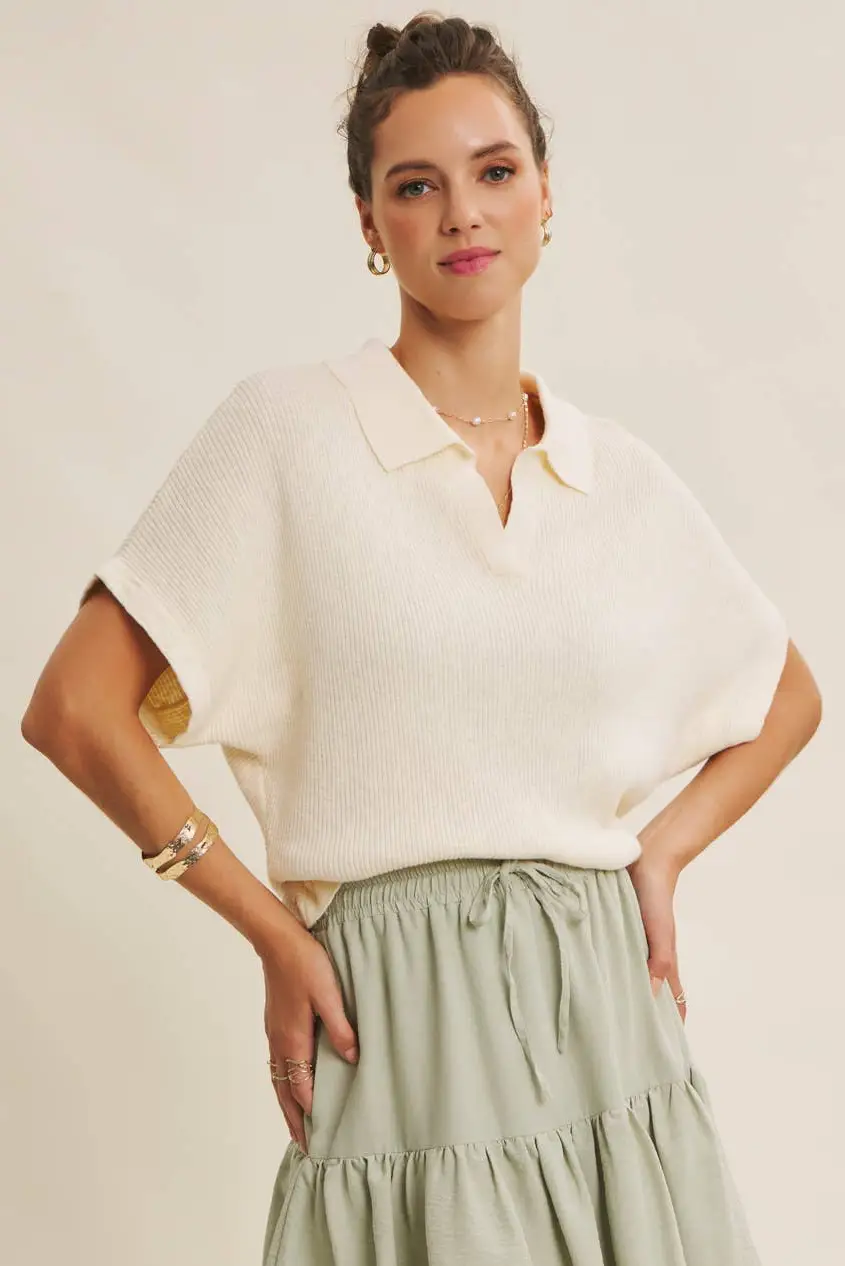 in february The Relaxed Fit Luxe Slub Knit Top – Cream - Sweaters