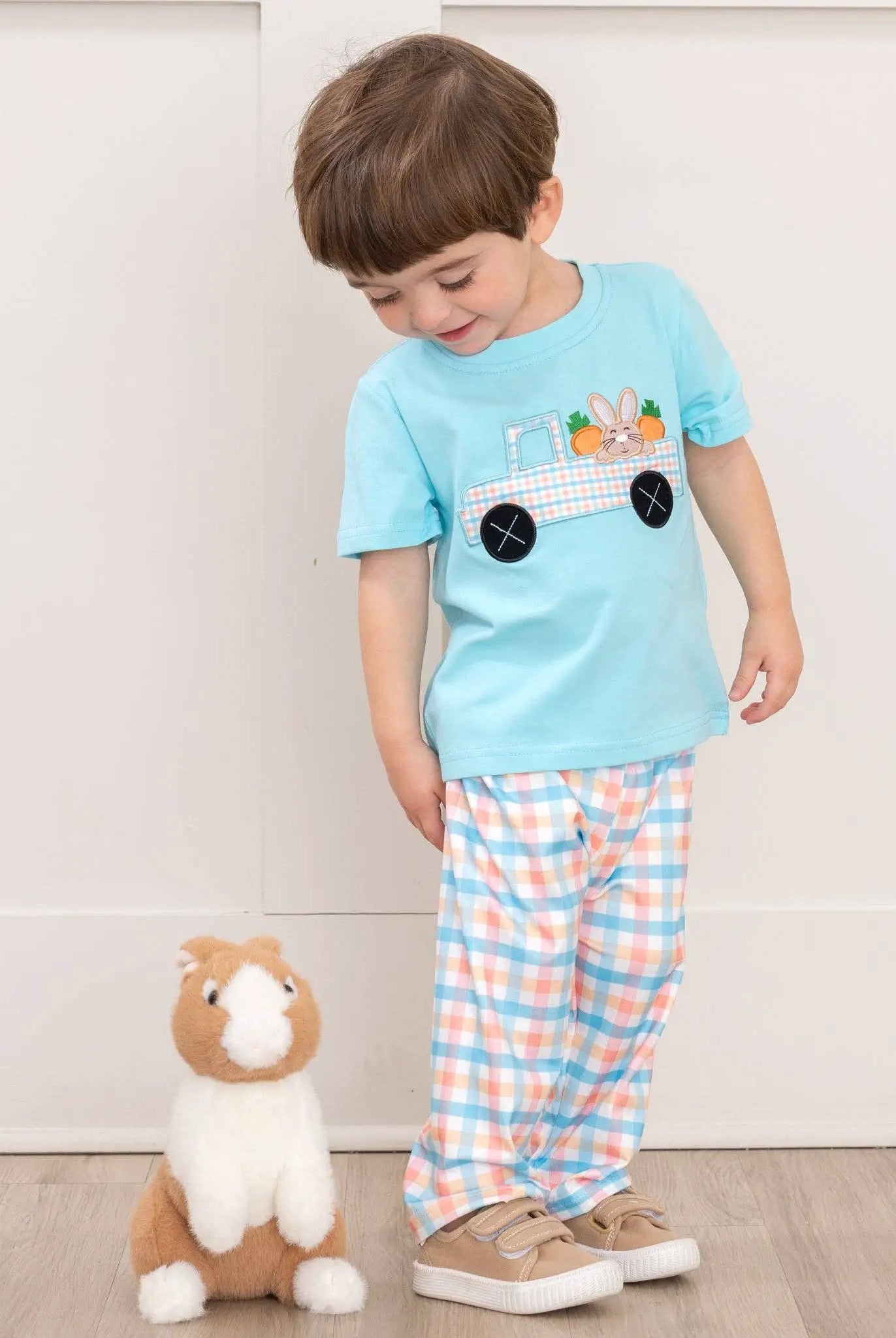Marie Nicole Clothing The Bunny Carrot Delivery Embroidered Boy’s Play Set - Baby & Toddler Outfits
