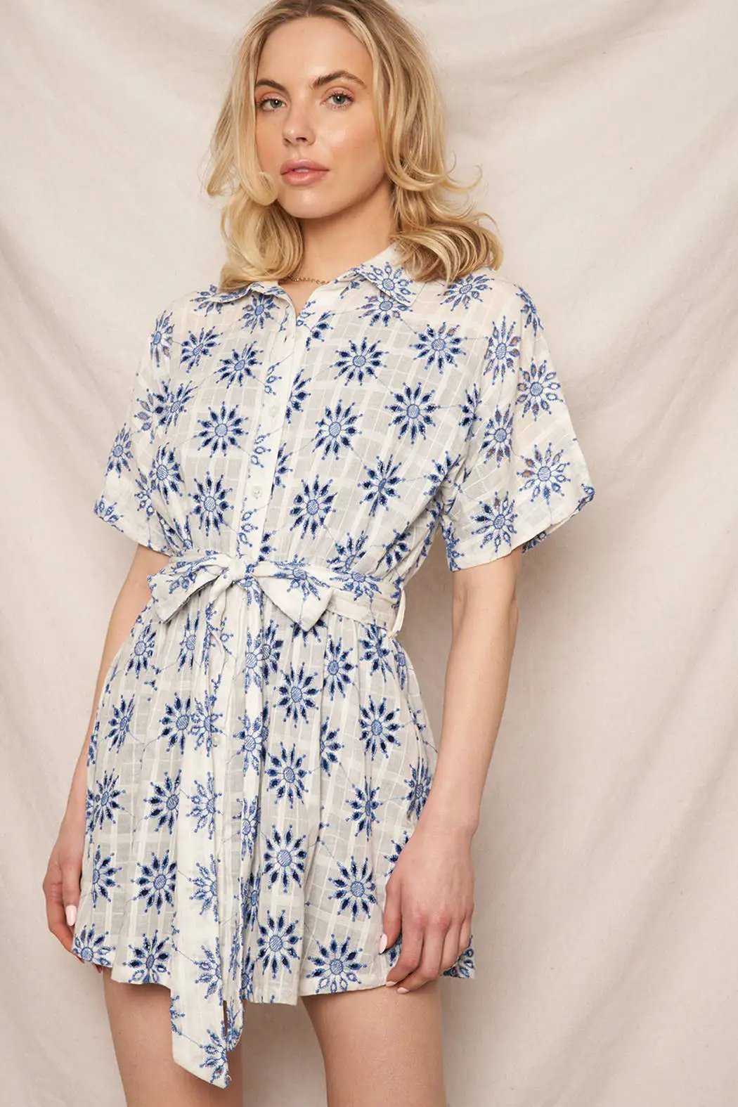 En Crème En Crème Eyelet Embroidered Button Down Mini Shirt Dress - Dresses eyelet mini shirt dress