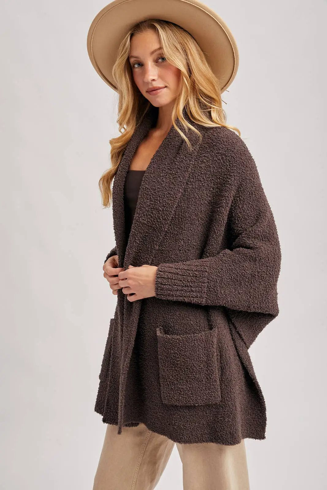Bluivy Bluivy - Midnight Mocha Luxe Wrap Bouclé Cardigan - Cardigans