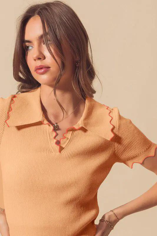 So Me Wavy Scallop Top - Clothing Tops