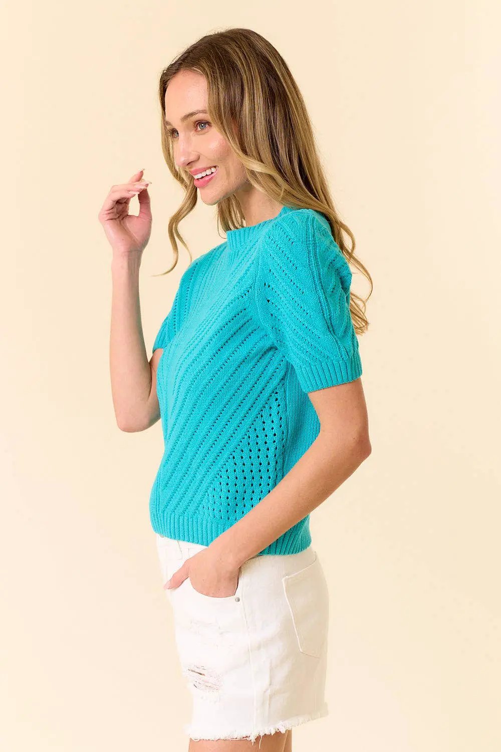 lovely melody The Gigi Knit Lightweight Sweater Top – Aqua Bliss - Clothing Tops