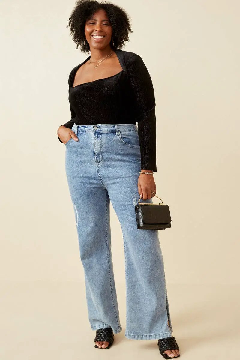 Hayden LA Hayden LA - Womens Brushed Lurex Square Neck Long Sleeve Bodysuit: Black - Sweaters