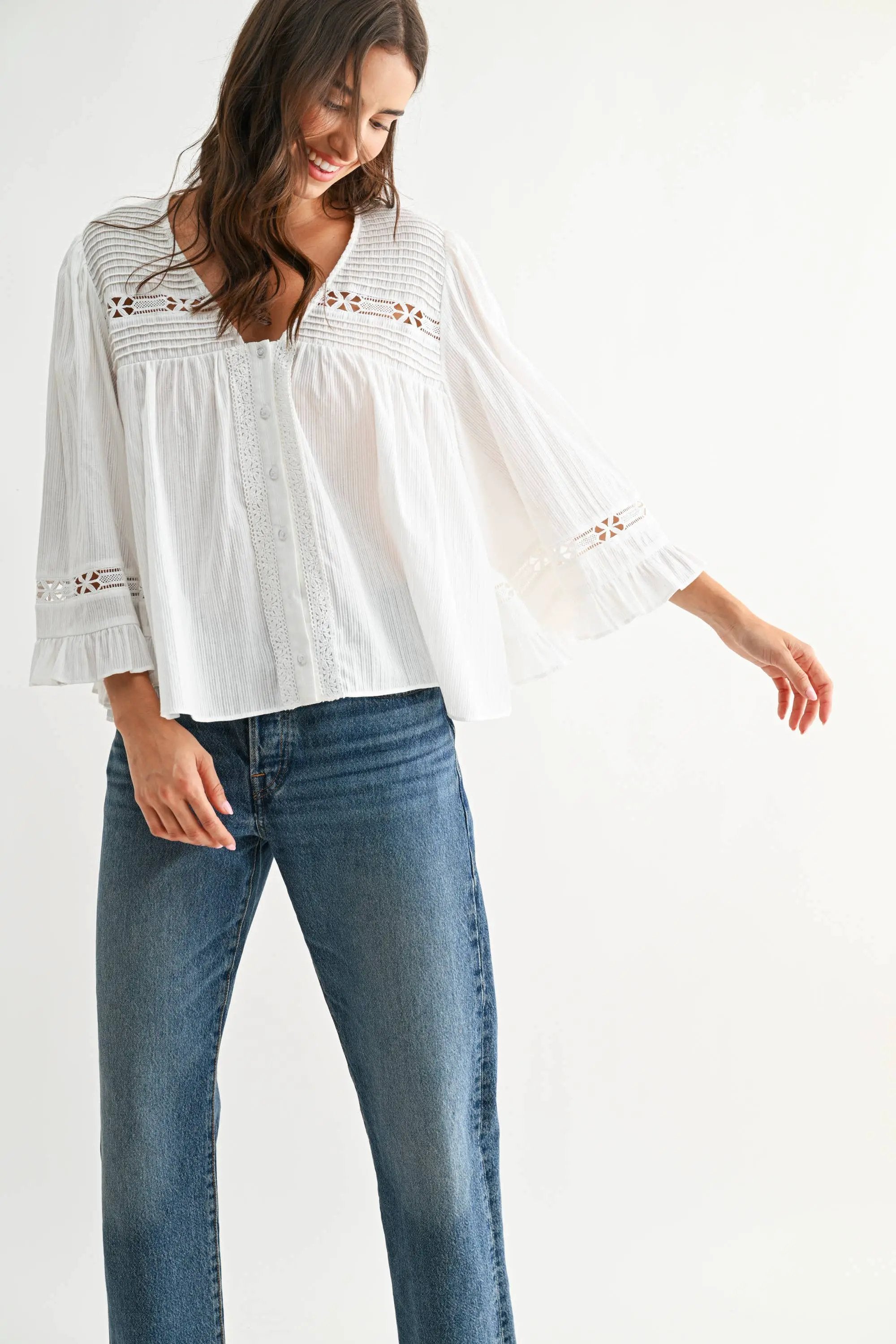 Camellia The Grace Lace Pintuck Blouse – Off White - Blouses