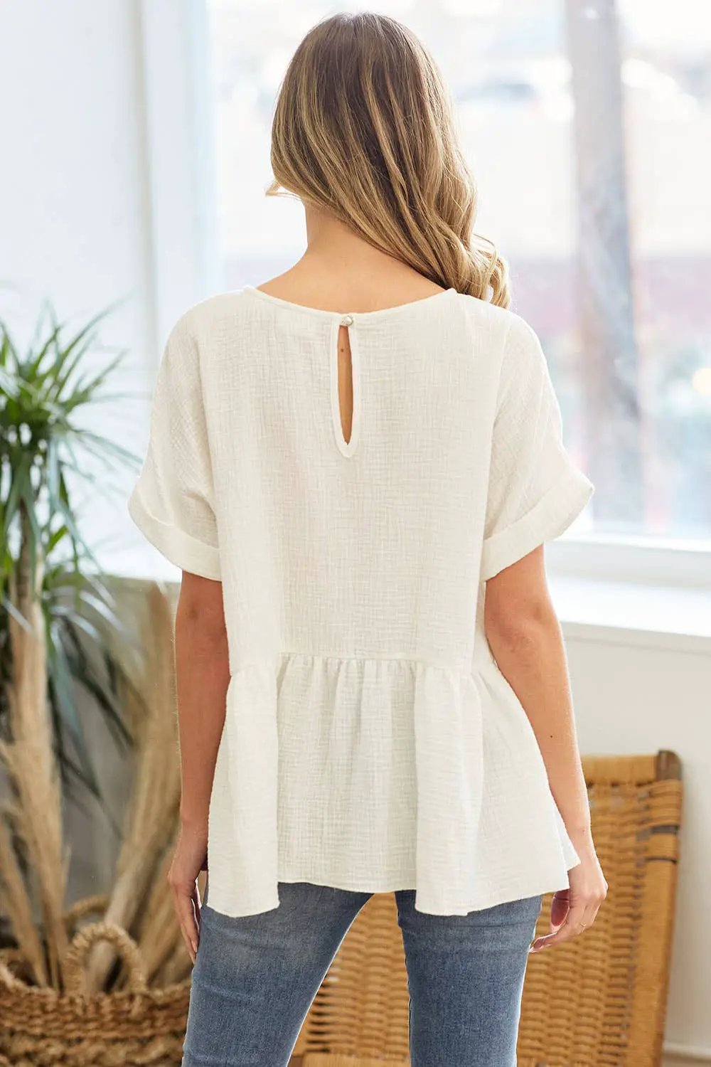 lovely melody Cotton Double Gauze Solid Babydoll Blouse - Blouses cotton gauze babydoll blouse