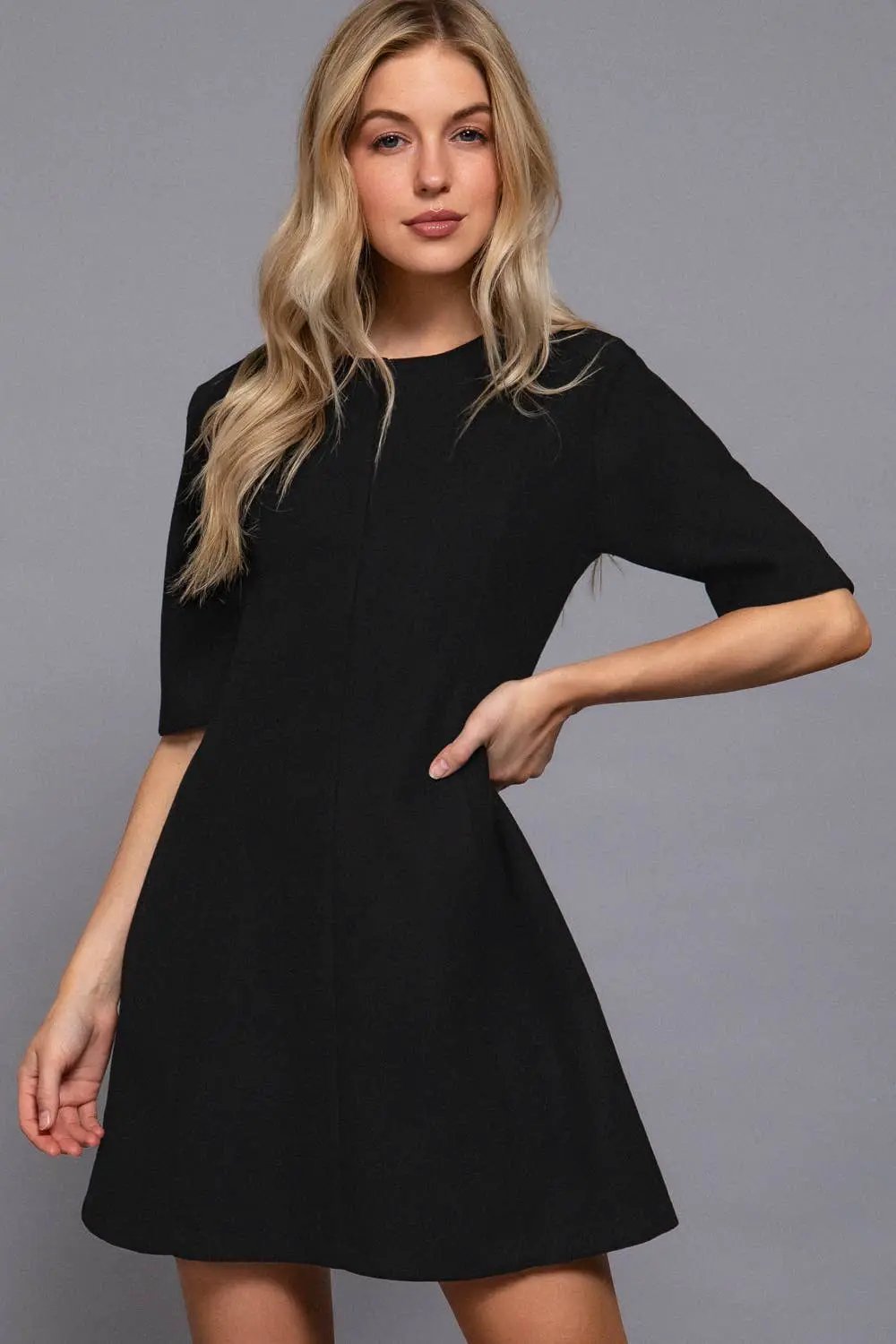 Active Basic | Active USA Active Basic | Active USA - Short Sleeve Waist Fitted A-Line Felt Mini Dress - Dresses
