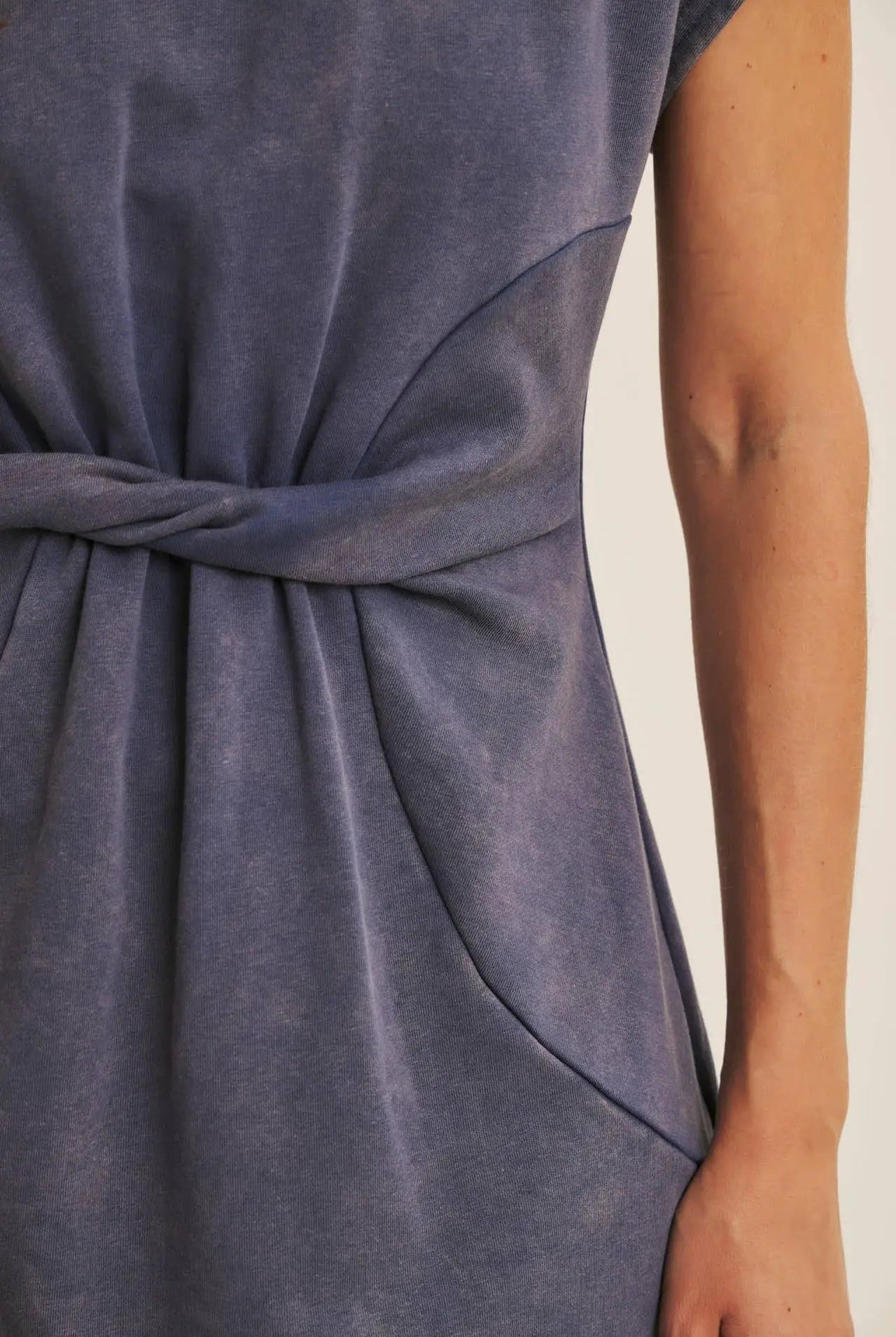 in february Easygoing Mineral-Washed Waist Twist Terry Mini Dress: Washed Denim - Dresses