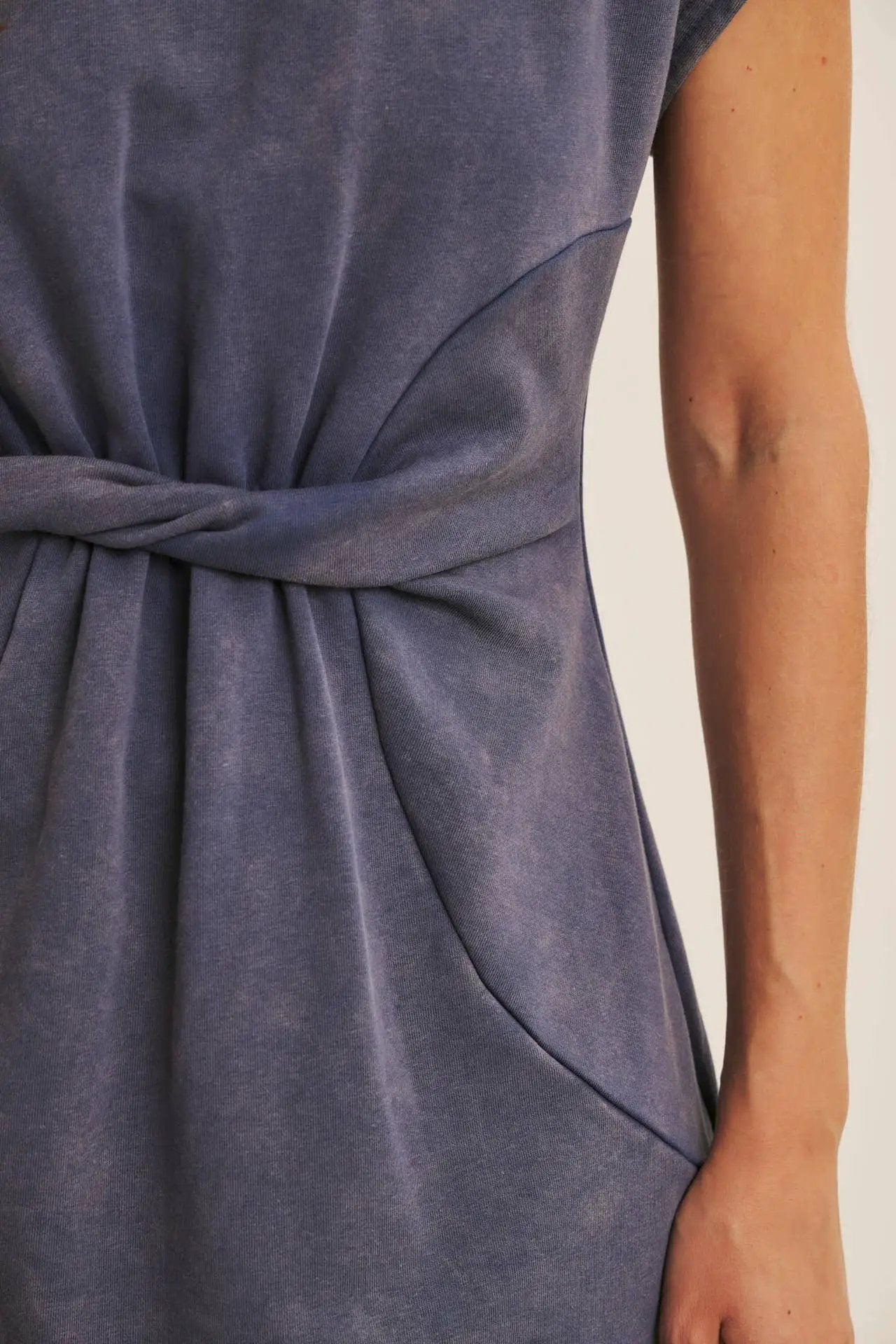 in february Easygoing Mineral-Washed Waist Twist Terry Mini Dress: Washed Denim - Dresses