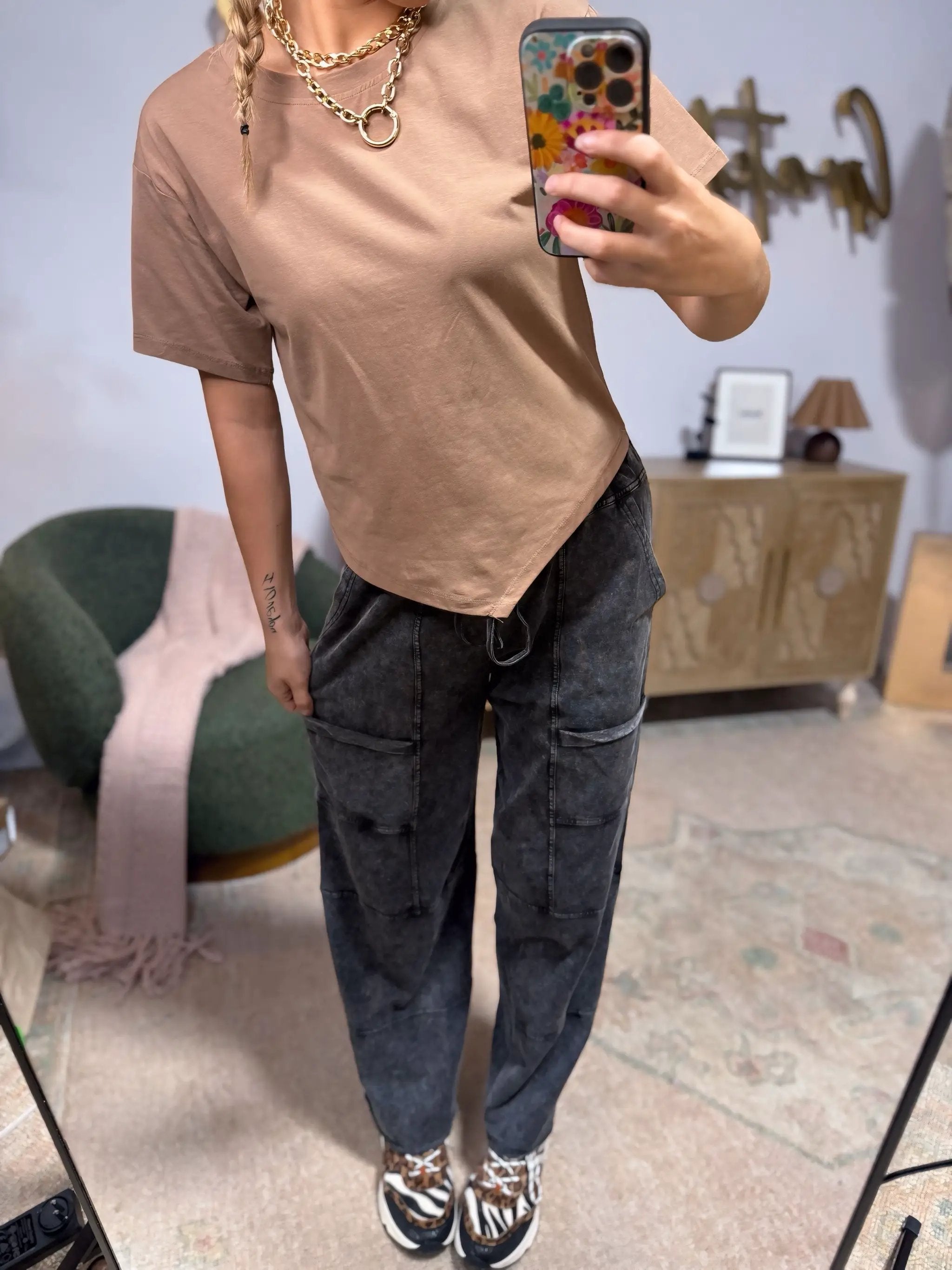 Grateful Threads Boutique Black Mineral Wash Exposed Seam Wide Leg Cargo Pants - Trousers Black Mineral Wash Exposed Seam Wide Leg Cargo Pants