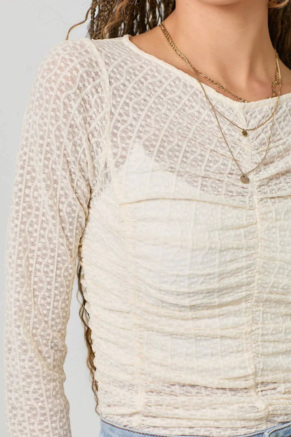 Mystree Mystree - Whispered Romance Lettuce Hem Mesh Layering Top - Blouses