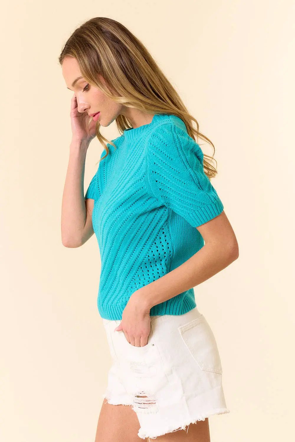 lovely melody The Gigi Knit Lightweight Sweater Top – Aqua Bliss - Clothing Tops