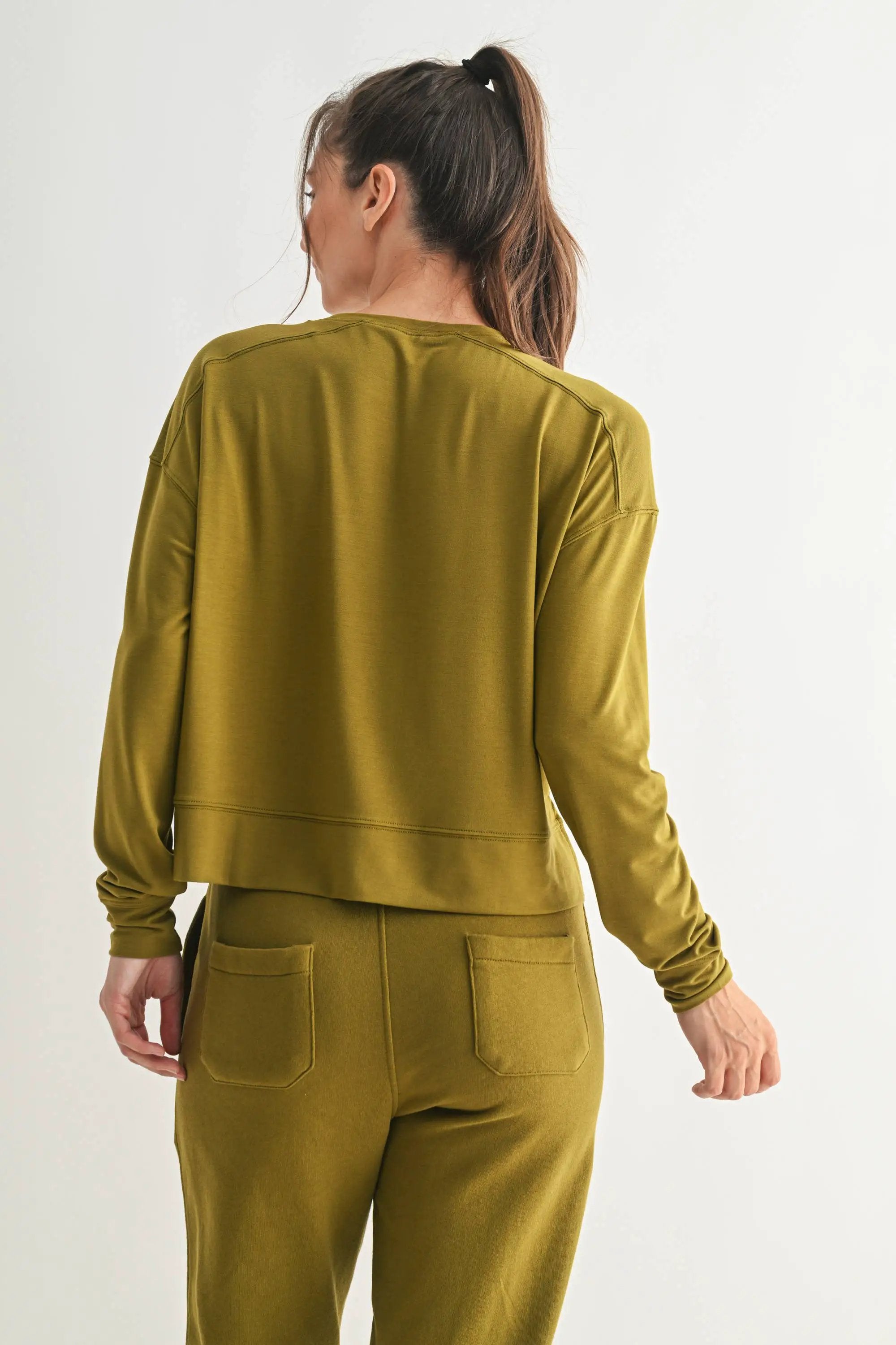 Mono B Mono B - Easy Edge Boxy Long Sleeve in Camo Green - Sweatshirts Mono B - Easy Edge High Low Long Sleeve Top