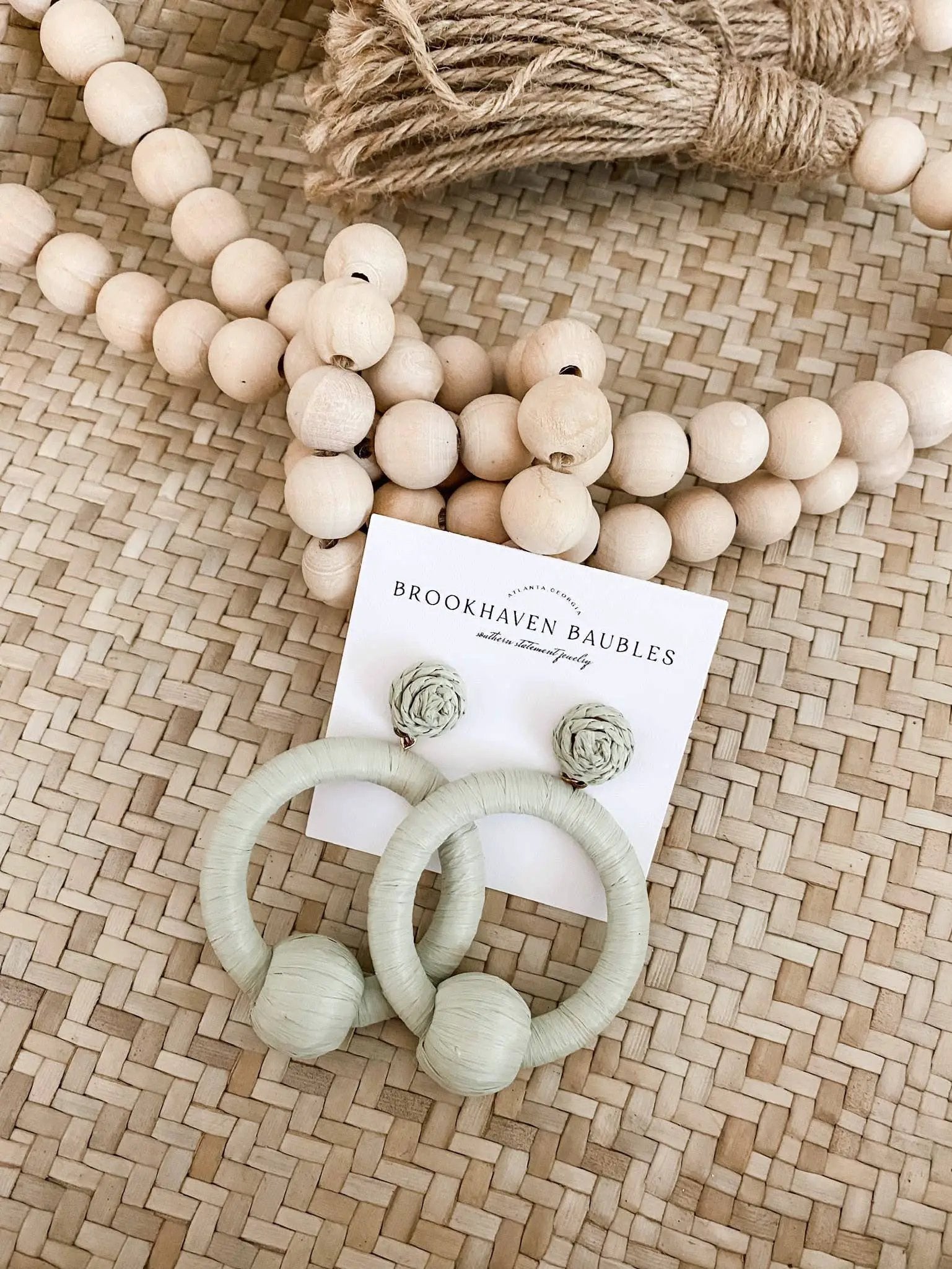 Brookhaven Baubles Pastel Mint Raffia Drop Hoop Earrings - Southern Jewelry - Earrings