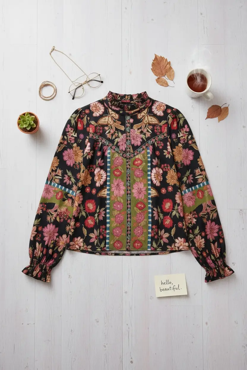 &MERCI &merci - Midnight Garden Heirloom Floral Blouse - Blouses