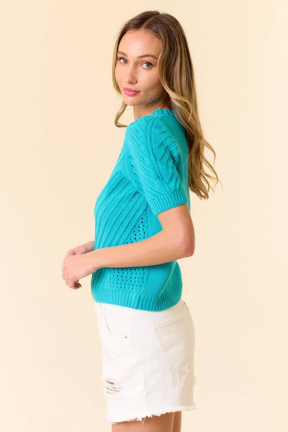 lovely melody The Gigi Knit Lightweight Sweater Top – Aqua Bliss - Clothing Tops
