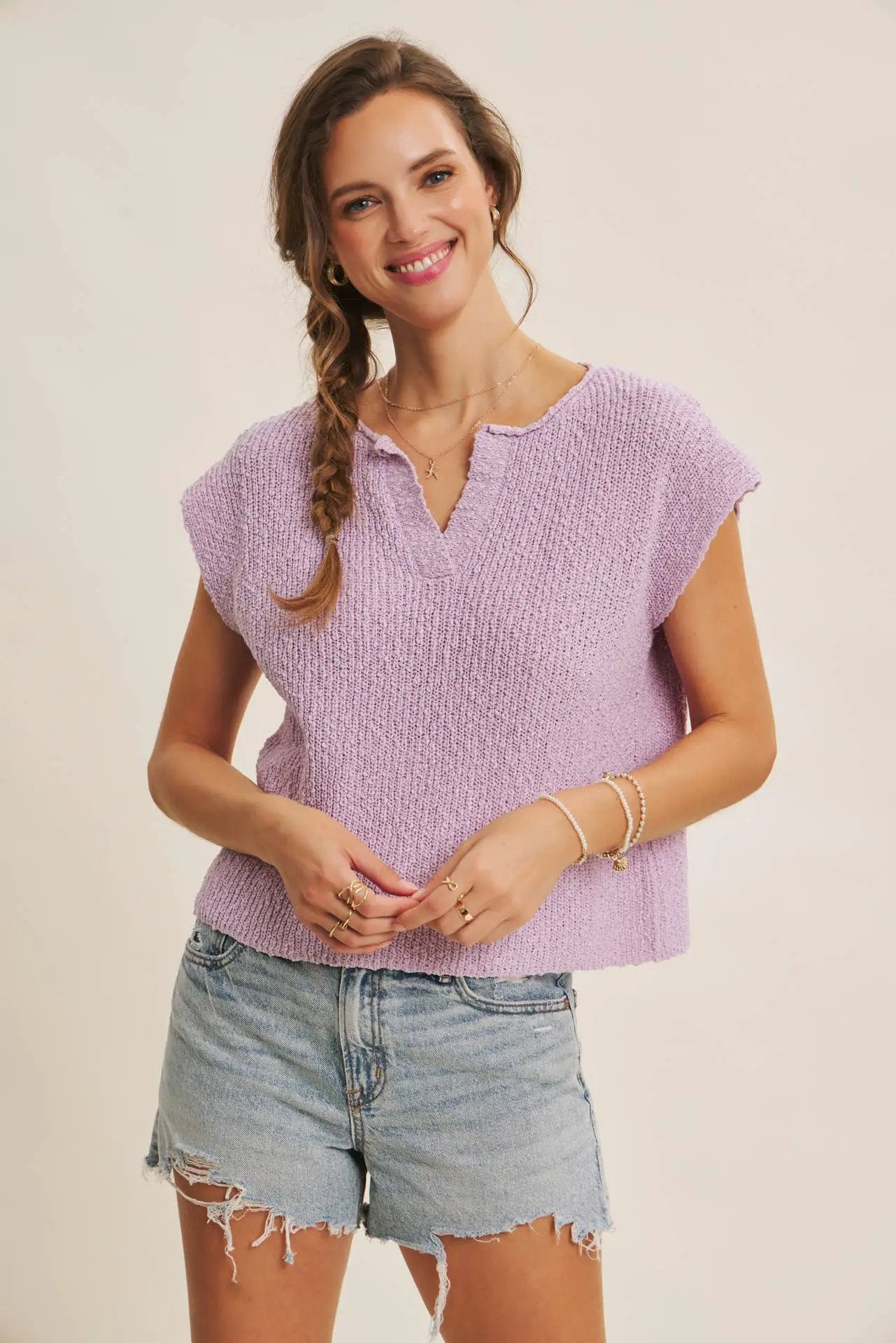 in february The Relaxed Fit Slub Knit Top: Lavender - Blouses